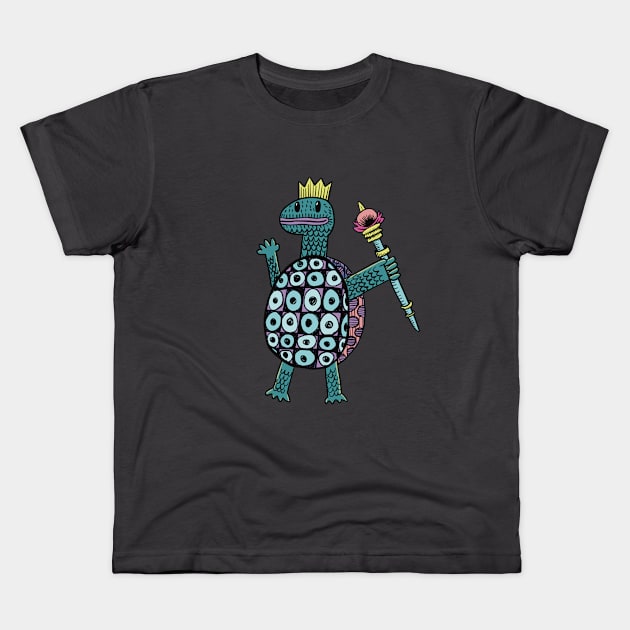 King Turtle Kids T-Shirt by rainingdrawps